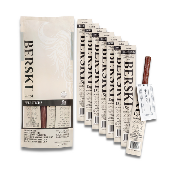 BERSKI Salted Ancestral Beef Sticks - 8 Pack of 1.9oz Sticks
