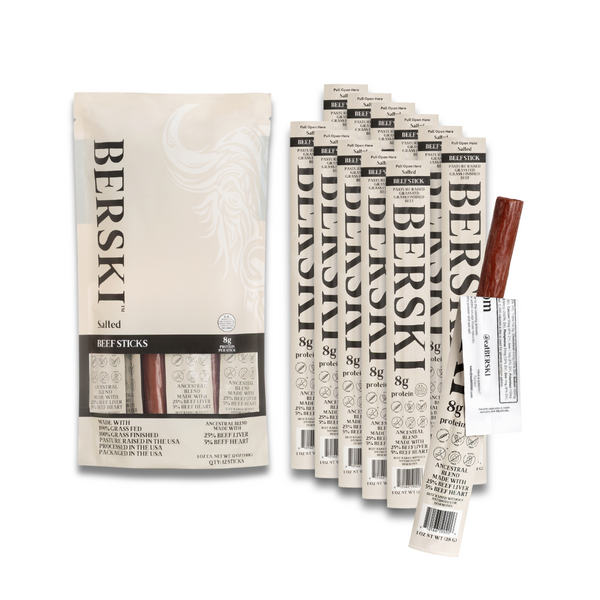 BERSKI Salted Ancestral Beef Snack Sticks - 12 Pack of 1 oz Sticks