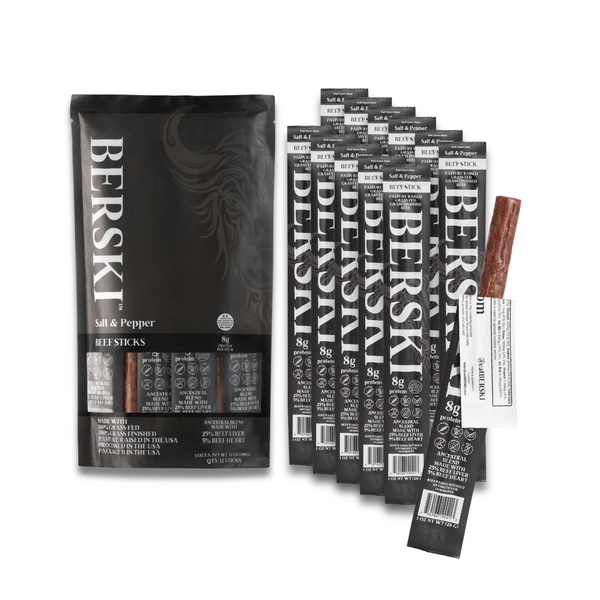 BERSKI Salt & Pepper Ancestral Beef Stick -1 Pouch of 12 1oz Sticks